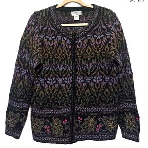Vintage‎ Northstyle Wool Scandigirl zip up embroidered cardigan size m
